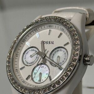 Fossil Stella White Glitz Multifunction Watch ES1965 New Battery